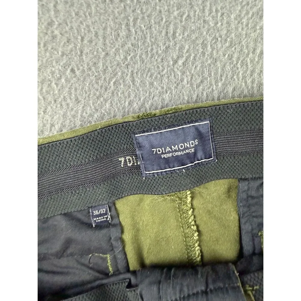 7 Diamonds Pants Men's 36x30* Green Parker Chinos Performance Stretch Flat Front